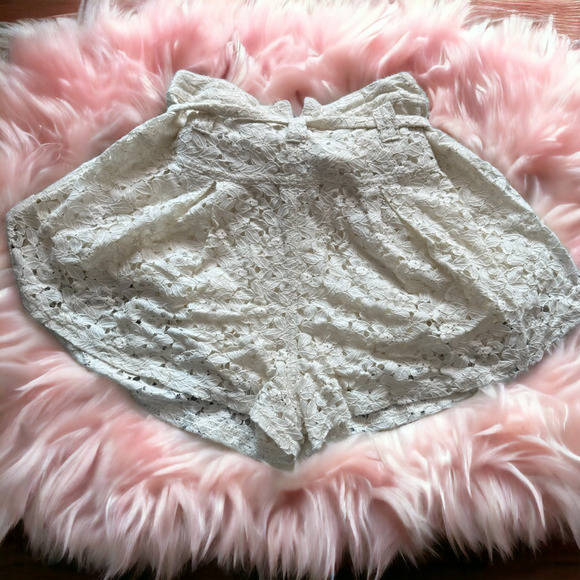 Free People Light Cream Lace Flounce Shorts - Picture 2 of 4